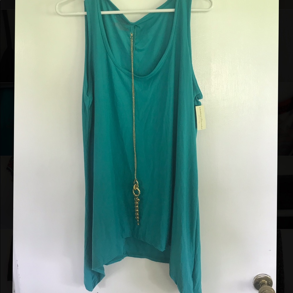 Teal high low shirt with necklace